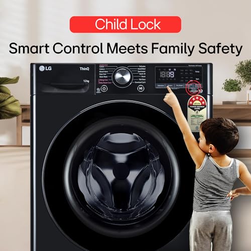 LG 12 Kg, 5 Star, AI Direct Drive Technology, Wi-Fi, Steam Fully Automatic Front Load Washing Machine (FHP1412Z5O, Intelligent & Convenient Fabric Care, Allergy Care, Remote Control, Onyx Black) - Image 2