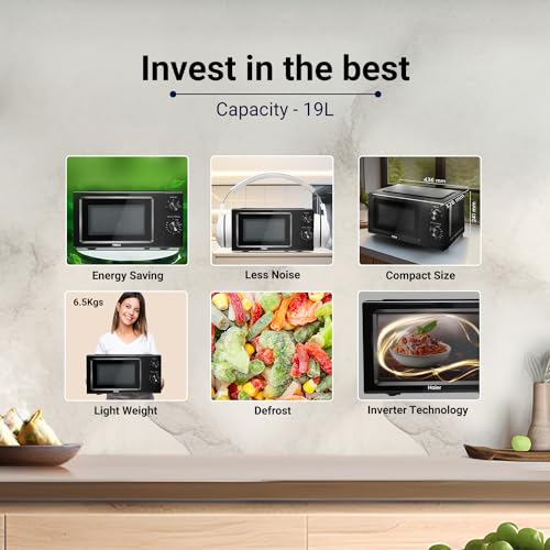 Haier 19 L Inverter Technology, Light Weight, Defrost, 5 Power Levels Solo Microwave Oven (HIL1901MBPB, Black) - Image 6