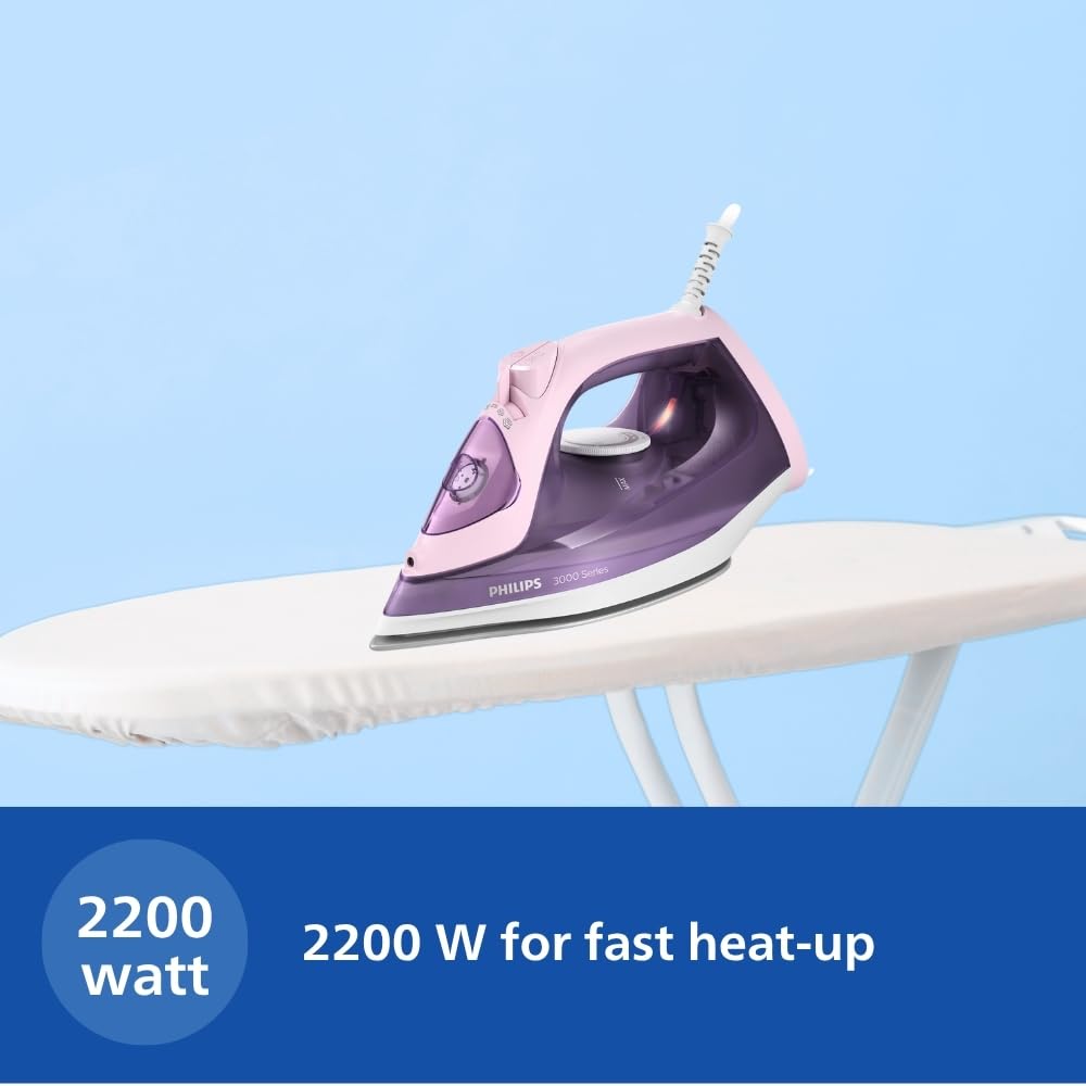 Philips Speed Pro DST3020/30 Steam iron 2200 W - World's No 1 Ironing brand, 35 gm/min Steam with 160 gm Steam Boost, Ceramic Soleplate, Drip Stop technology & 300 ml Water tank - Image 2