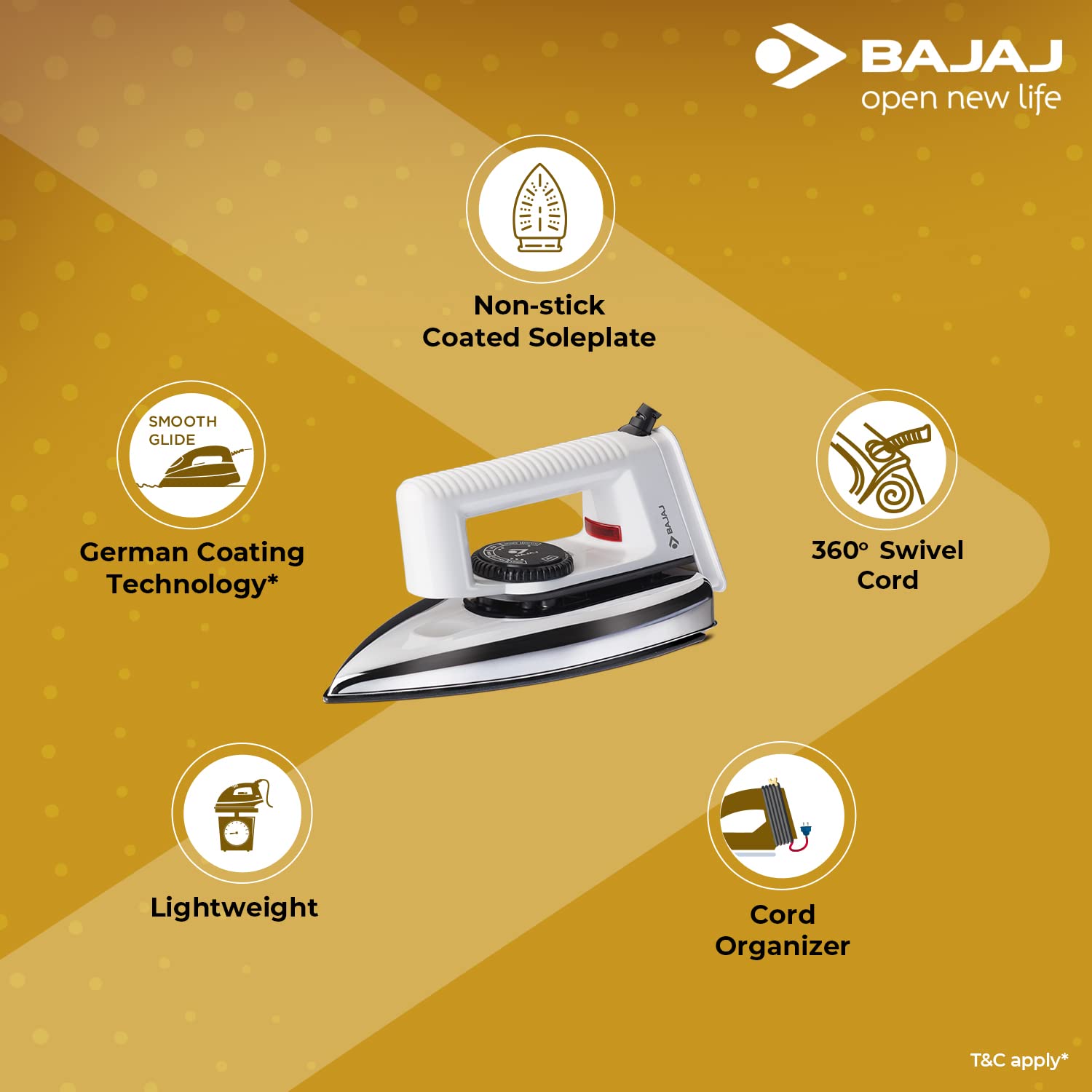 Bajaj Popular Light Weight 1000W Dry Iron | Advance Soleplate And Anti-Bacterial German Coating Technology | 360 Degree Swivel Cord | Cool Touch Handle | 2-Yrs Warranty 【White】 - Image 3
