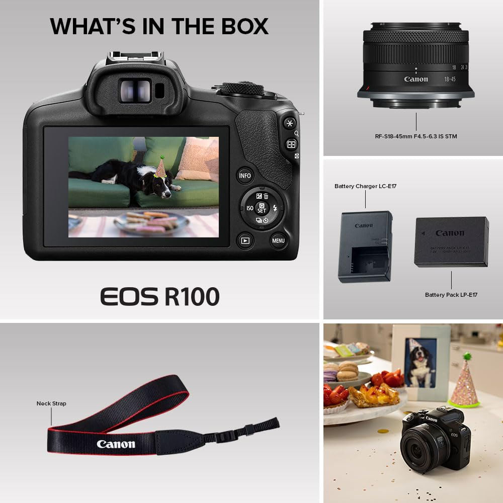 Canon EOS R100 Mirrorless Camera RF-S18-45mm F4.5-6.3 is STM Lens Kit, 24.1 Megapixel CMOS (APS-C) Sensor, 4K Video, RF Mount, Black - Image 2