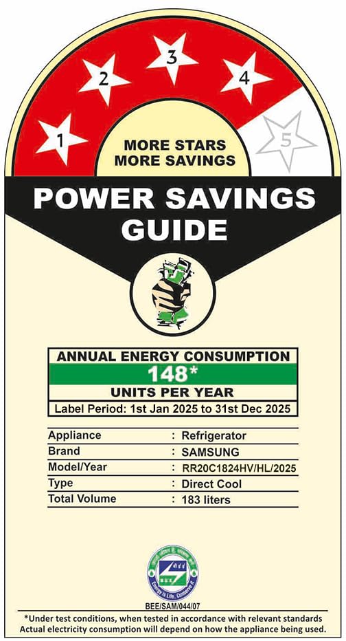 Samsung 183 L, 4 Star, Digital Inverter, Direct-Cool Single Door Refrigerator (RR20C1824HV/HL, Himalaya poppy Blue, Base Stand Drawer) - Image 2