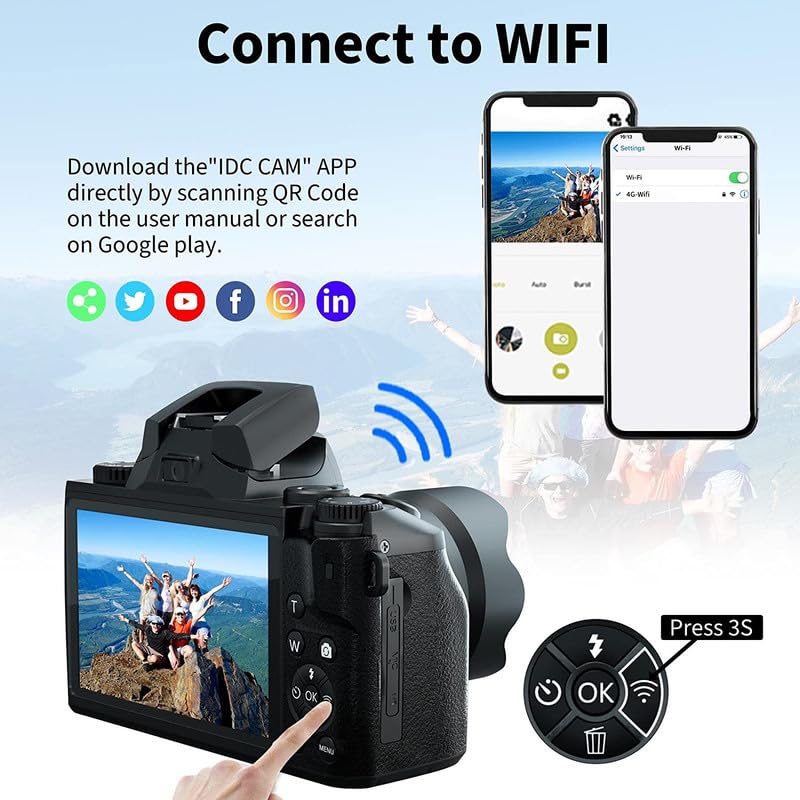 LEQTRONIQ 4K Vlogging Digital Camera 64MP Mirrorless Cameras for Photography with Dual Camera, WiFi, 52mm Fixed Lens, 4.0" Touch Screen, 32GB SD Card & Camera Bag - Image 4