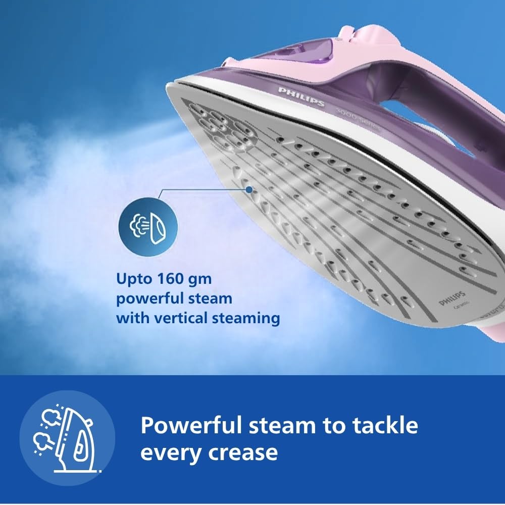 Philips Speed Pro DST3020/30 Steam iron 2200 W - World's No 1 Ironing brand, 35 gm/min Steam with 160 gm Steam Boost, Ceramic Soleplate, Drip Stop technology & 300 ml Water tank - Image 6