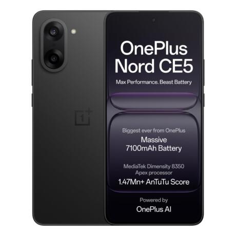OnePlus Nord CE5 | Massive 7100mAh Battery | MediaTek Dimensity 8350 Apex | Powered by OnePlus AI | 8GB + 128GB | Black Infinity