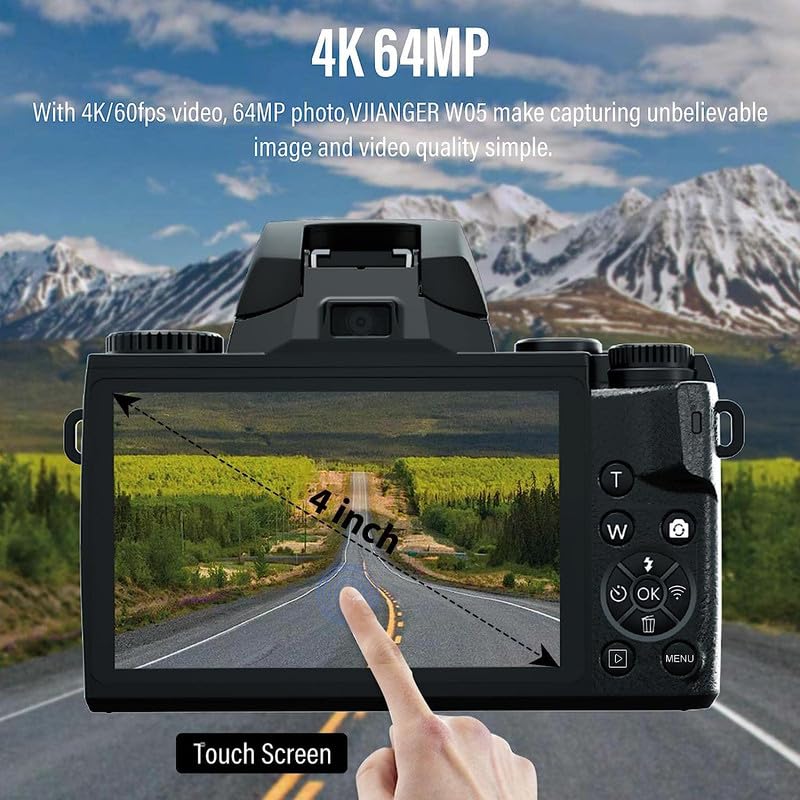 LEQTRONIQ 4K Vlogging Digital Camera 64MP Mirrorless Cameras for Photography with Dual Camera, WiFi, 52mm Fixed Lens, 4.0" Touch Screen, 32GB SD Card & Camera Bag - Image 5