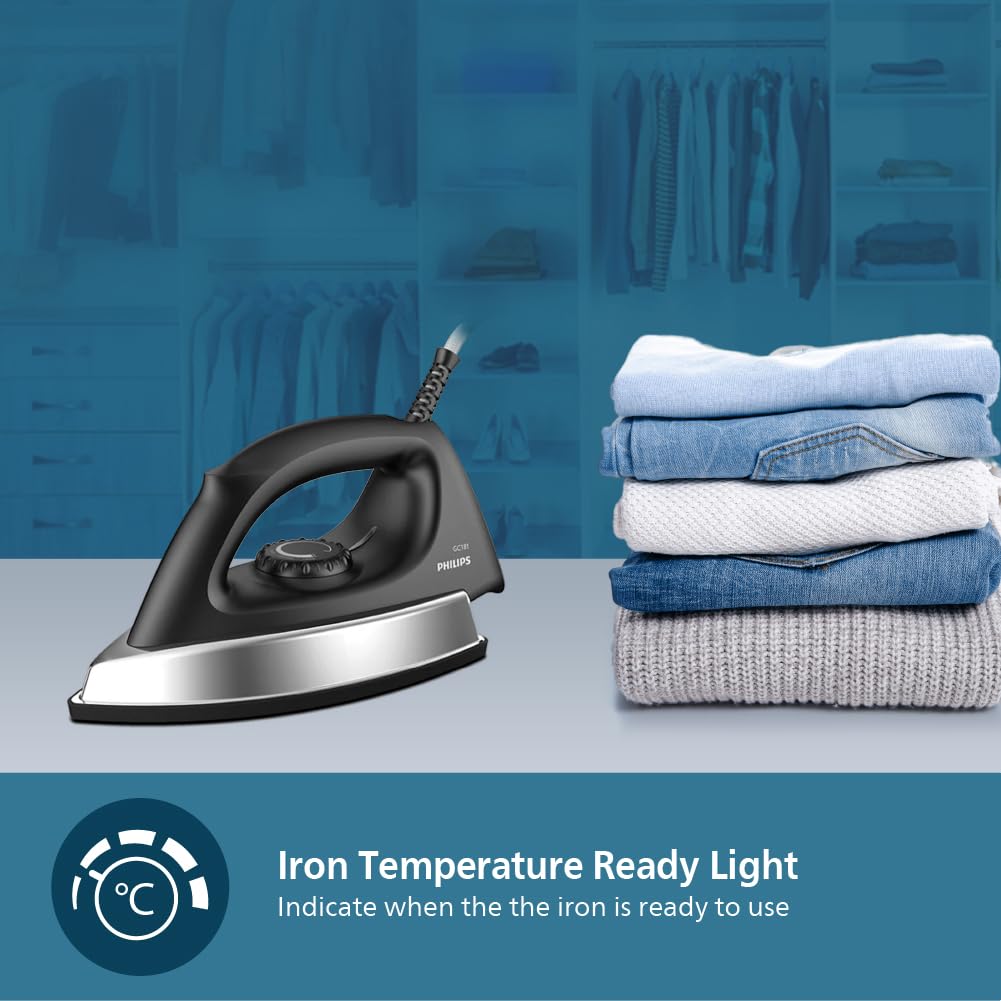 PHILIPS Stainless_Steel Heavyweight Dry Iron Gc181/8-1000 Watts Power, Black Non-Stick Soleplate, Ergonomic Grip - Image 4