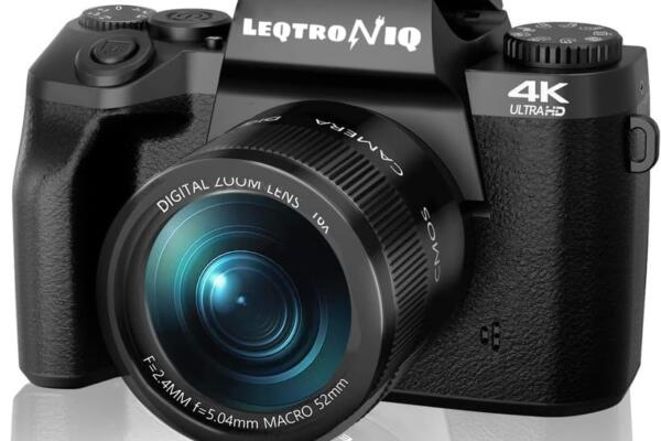 LEQTRONIQ 4K Vlogging Digital Camera 64MP Mirrorless Cameras for Photography with Dual Camera, WiFi, 52mm Fixed Lens, 4.0" Touch Screen, 32GB SD Card & Camera Bag