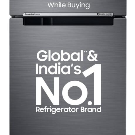 Samsung 236 L, 3 Star, Convertible, Digital Inverter with Display Frost Free Double Door Refrigerator (RT28C3733B1/HL, Black Matte/Black DOI)