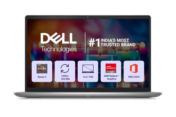 Dell 15, AMD Ryzen 5-7530U Processor, 16GB RAM, 512GB SSD, FHD IPS 15.6"/39.62 cm 120Hz Display, Windows 11, MSO'24, Platinum Silver, 1.67kg, Standard Keyboard, 15 Month McAfee, Thin & Light Laptop