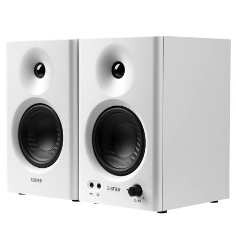EDIFIER MR4 Studio Monitor - Smooth Frequency, 1' Silk Dome Tweeter, 4' Diaphragm Woofer, Wooden, RCA TRS, AUX, Ideal for Content Creators - White