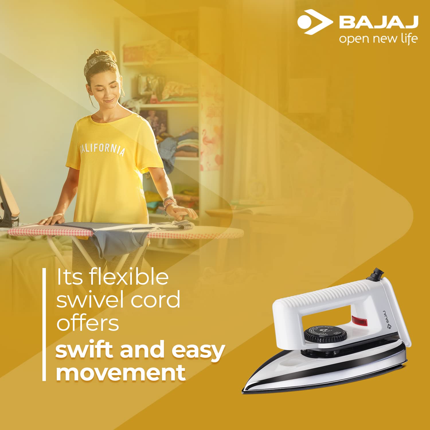 Bajaj Popular Light Weight 1000W Dry Iron | Advance Soleplate And Anti-Bacterial German Coating Technology | 360 Degree Swivel Cord | Cool Touch Handle | 2-Yrs Warranty 【White】 - Image 5