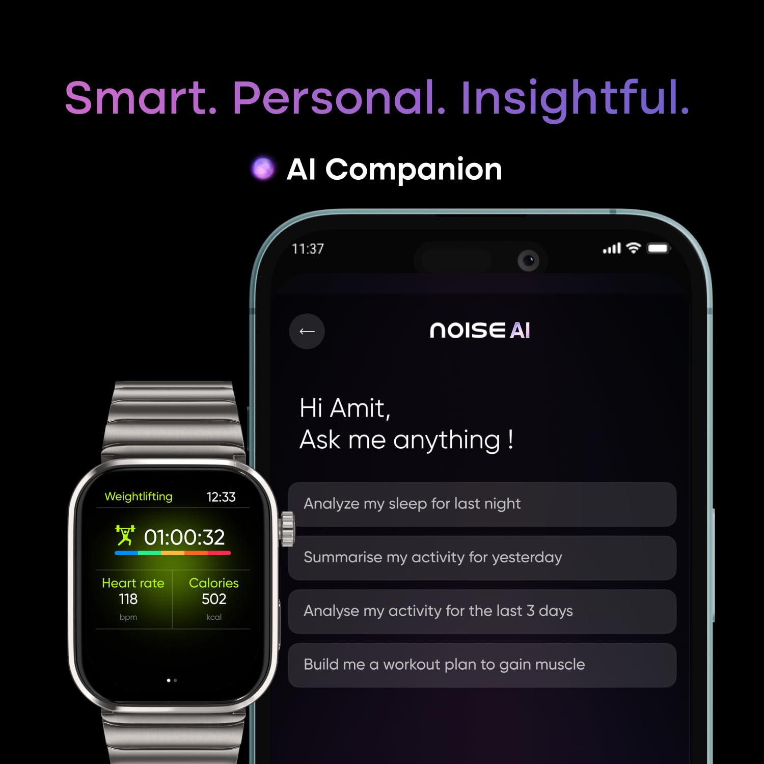 Noise Pro 6 Max Smart Watch:Intelligent AI, Endless AI Watch Faces, AI Companion, 1.96” AMOLED, Stainless Steel Build, Built-in GPS, 5 ATM, EN2 Processor, for iOS & Android(Pure Titanium) - Image 9
