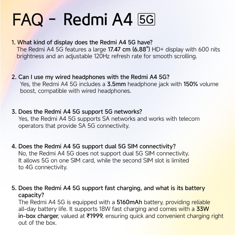 Redmi A4 5G (Sparkle Purple, 6GB RAM, 128GB Storage) | Global Debut SD 4s Gen 2 | Segment Largest 6.88in 120Hz | 50MP Dual Camera | 18W Fast Charging - Image 3