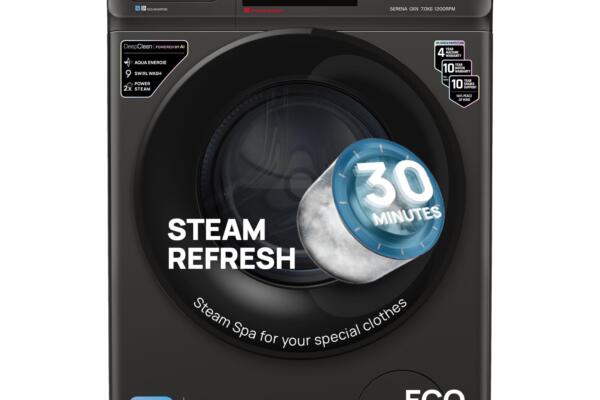 IFB 7 Kg 5 Star, DeepClean® Technology, AI Powered, WiFi, Fully Automatic Front Load Washing Machine (SERENA OXN 7012 CMS, PowerSteam®, 9 Swirl, Steam Refresh, Inbuilt Heater, Eco Inverter, Onyx)