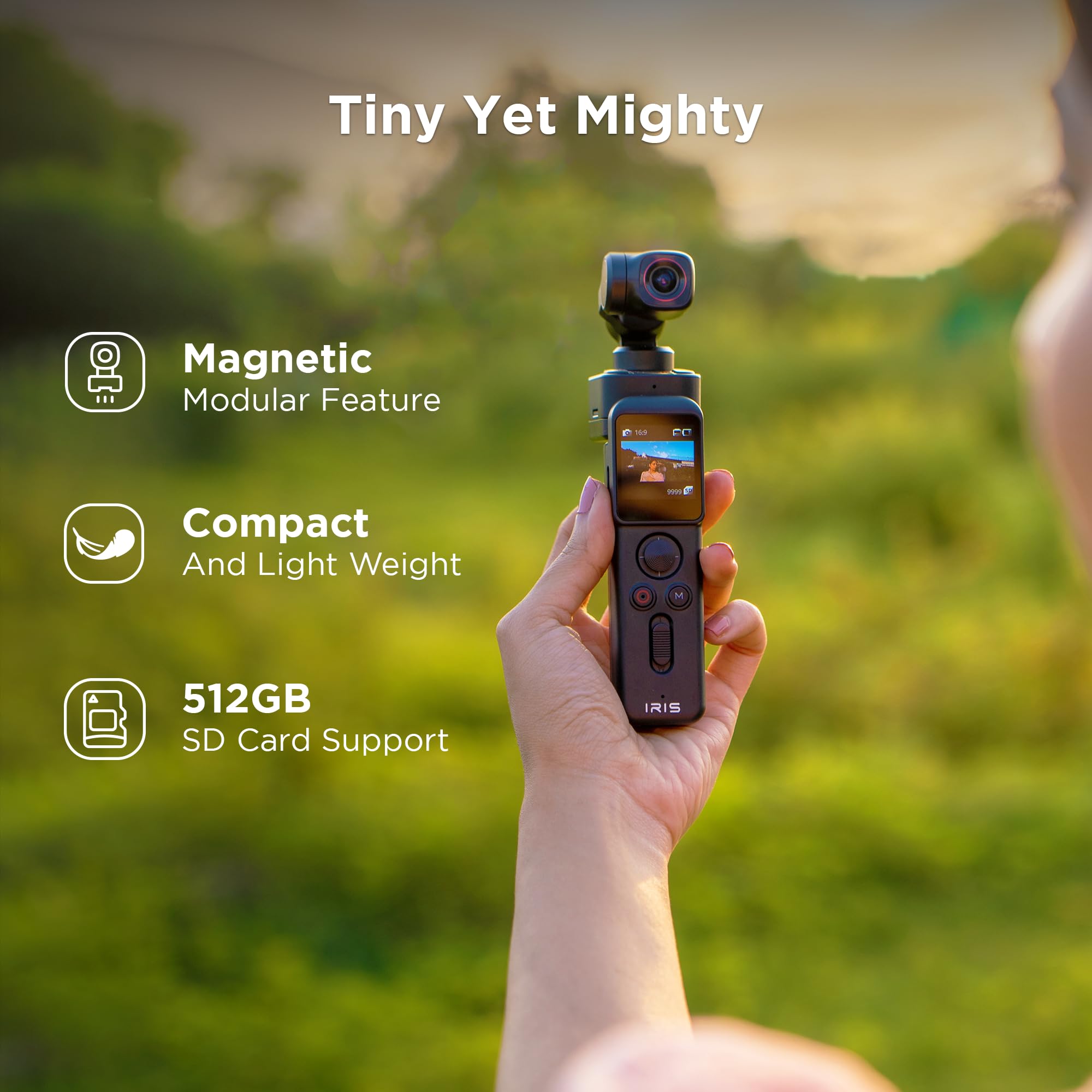 IZI IRIS Pocket 4K Vlogging Camera - with Dual AMOLED Display 1/1.3" CMOS Sensor, 3-Axis Gimbal Stabilizer, AI Tracking, 512GB Support, 160-Min Battery, Best Video Camera for Youtubers & Instagram - Image 7