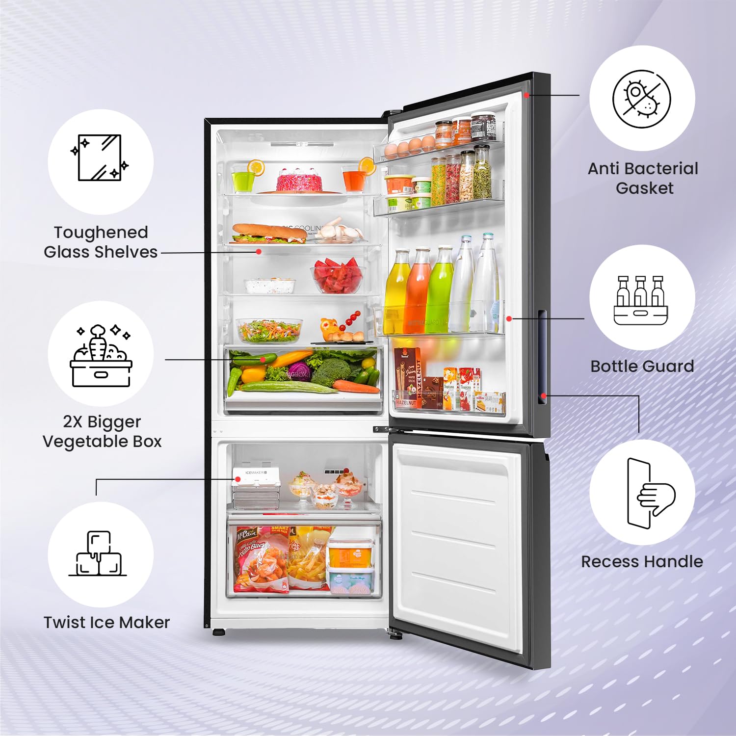 Haier 325 L 3 Star Frost Free Bottom Mount Double Door Refrigerator|Convertible 14-in-1|Jhukna Mat-Bottom Freezer|Digital Display Panel|Triple Inverter|Twist Ice Maker (HEB-333GB-P, Graphite Black) - Image 3