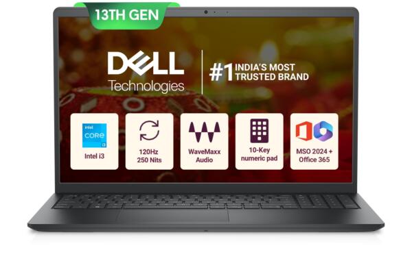 Dell 15, Intel Core i3 13th Gen - 1305U, 16 GB:DDR4 RAM, 512GB, FHD 15.6"/39.6 cm Narrow Border Display, Windows 11, Office H&S 2024, Carbon Grey, Intel UHD Graphics, 1.66 Kg Thin & Light Laptop