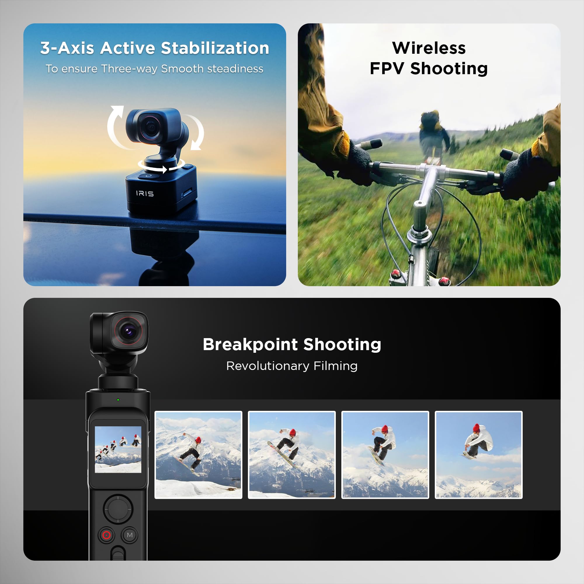 IZI IRIS Pocket 4K Vlogging Camera - with Dual AMOLED Display 1/1.3" CMOS Sensor, 3-Axis Gimbal Stabilizer, AI Tracking, 512GB Support, 160-Min Battery, Best Video Camera for Youtubers & Instagram - Image 6