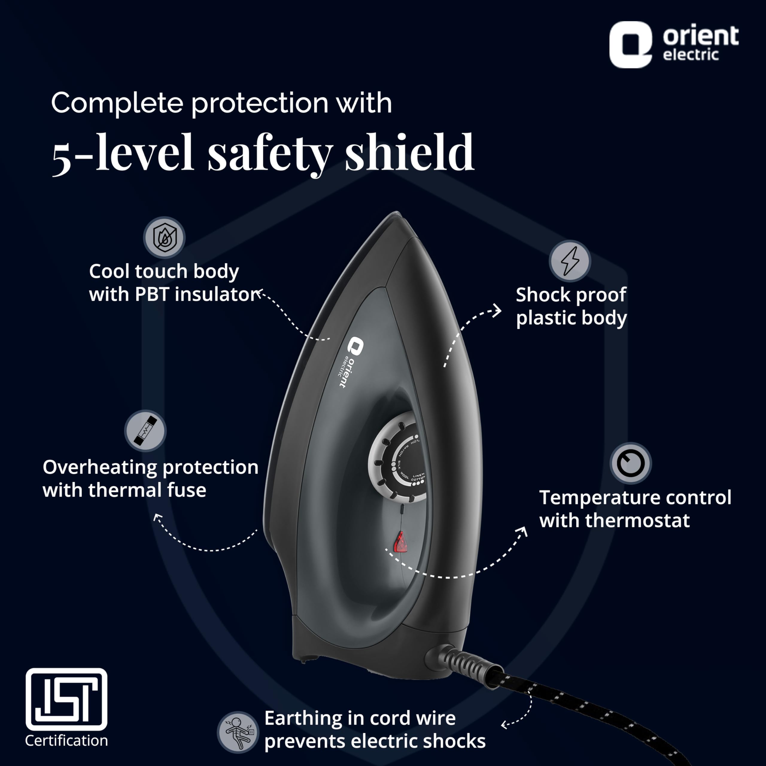 Orient electric Gusto Heavy Weight Iron for Clothes | 1100 Power | Cool Touch Plastic Body | with Wielburger Non-Stick Coating| 2 Years Replacement Warranty - Image 7