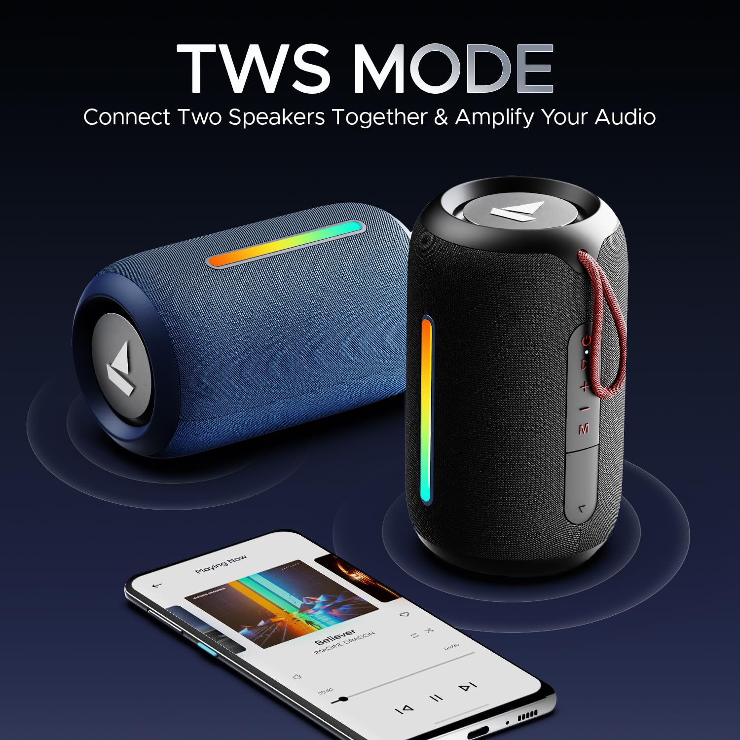 Boat Stone 352 Pro/Stone 358 Pro w/ 14W Signature Sound, Up to 12 Hours Playback, RGB LEDs, TWS Feature, Built-in Mic, BTv5.3, Free Music Streaming on JioSaavn Bluetooth Speaker (Raging Black) - Image 3