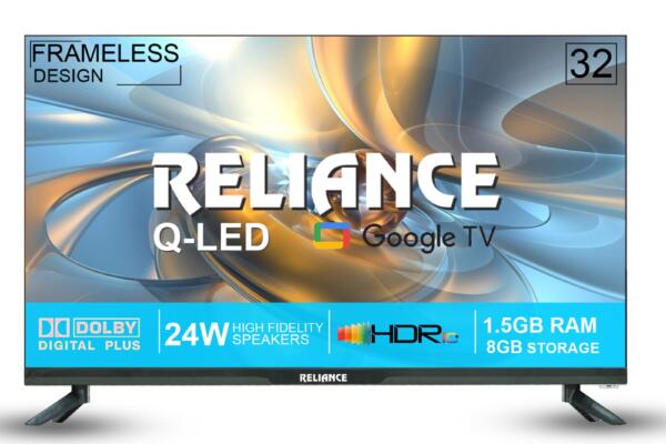 Reliance 32 inch HD Ready QLED Smart TV | Frameless Design, IPS A+ Display, Voice Remote, 24W Speakers, 1.5GB RAM, 8GB Storage | RW32GQ8676HD (Black)