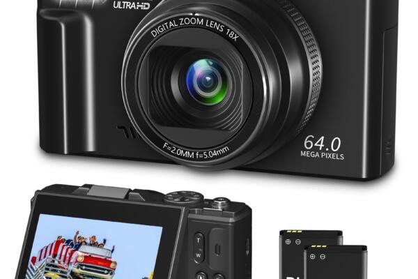 Digital Camera for Photography, WiFi 64MP 4K Vlogging Camera for YouTube, 3" 180° Flip Screen 18X Digital Zoom Compact Vlog Travel Cameras with 32GB TF Card & 2 Batteries, Black