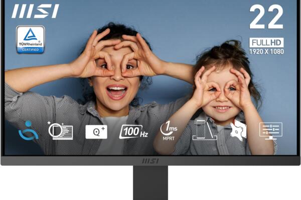 MSI PRO MP223 E2, 21.45 Inch (54.48 cm), Full HD 1920 x 1080, 100Hz, Black, Eye-Friendly Screen, Tilt-Adjustable, HDMI 1.4b, DisplayPort 1.2a Monitor