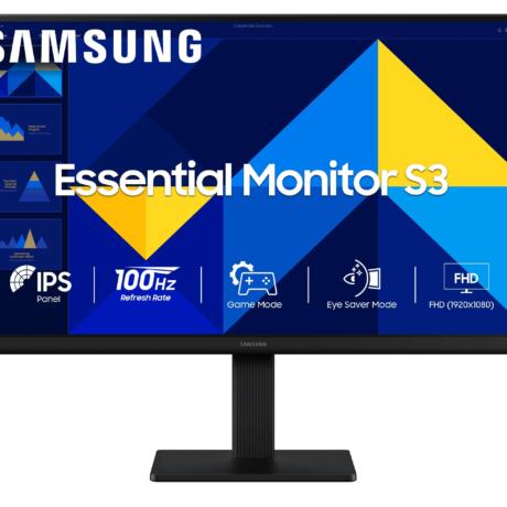 Samsung 27" (68.6 cm) S3 Flat Monitor|Super Slim Borderless Design|IPS Panel|FHD 1920 x 1080|100 Hz|5 ms|Ports-HDMI,VGA|Game Mode||Eye Saver Mode||Wall Mountable|LS27D300GAWXXL|Black