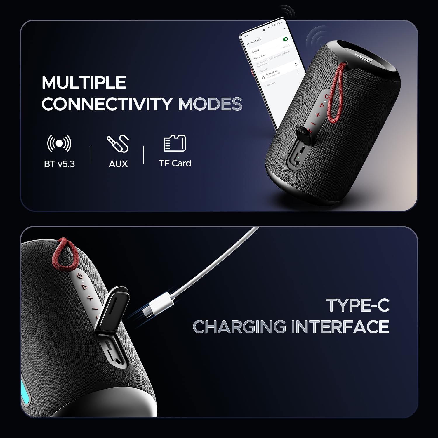 Boat Stone 352 Pro/Stone 358 Pro w/ 14W Signature Sound, Up to 12 Hours Playback, RGB LEDs, TWS Feature, Built-in Mic, BTv5.3, Free Music Streaming on JioSaavn Bluetooth Speaker (Raging Black) - Image 2