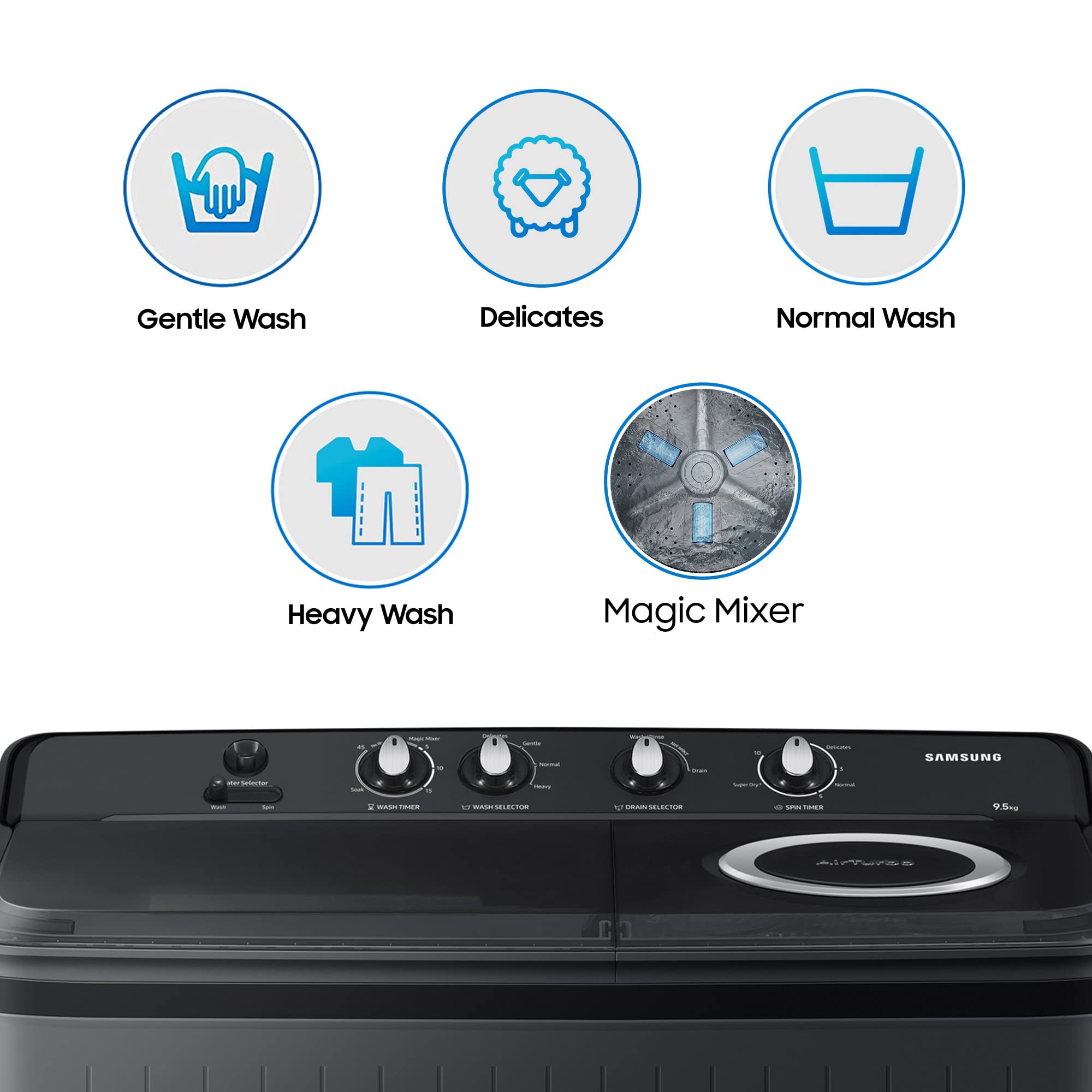 Samsung 9.5 Kg, 5 Star, Semi-Automatic Top Load Washing Machine (WT95A4260GD/TL, Air Turbo Drying, Dark Gray, 5 Year Warranty on Wash Motor) - Image 9