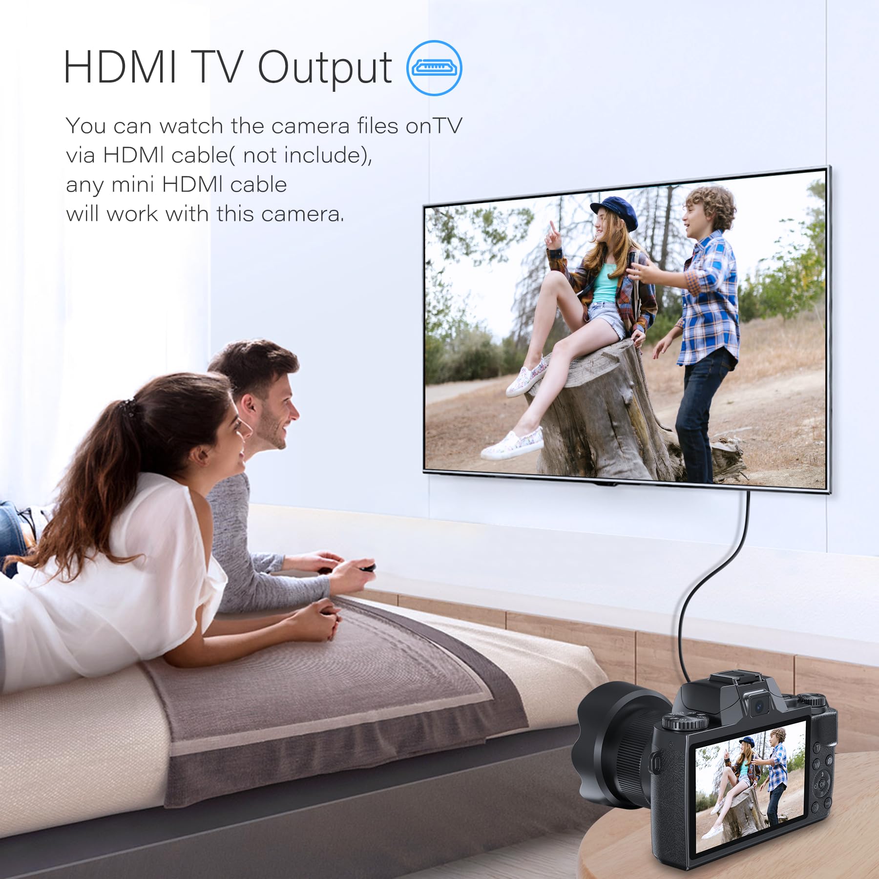 Saneen Digital Camera for Photography, 4K 64MP WiFi Touch Screen Vlogging Camera with Flash, 32GB Micro Card, Lens Hood, 3000mAH Battery, Front and Rear Cameras, 4″Big Screen, Hot Shoe Interface-Black - Image 5