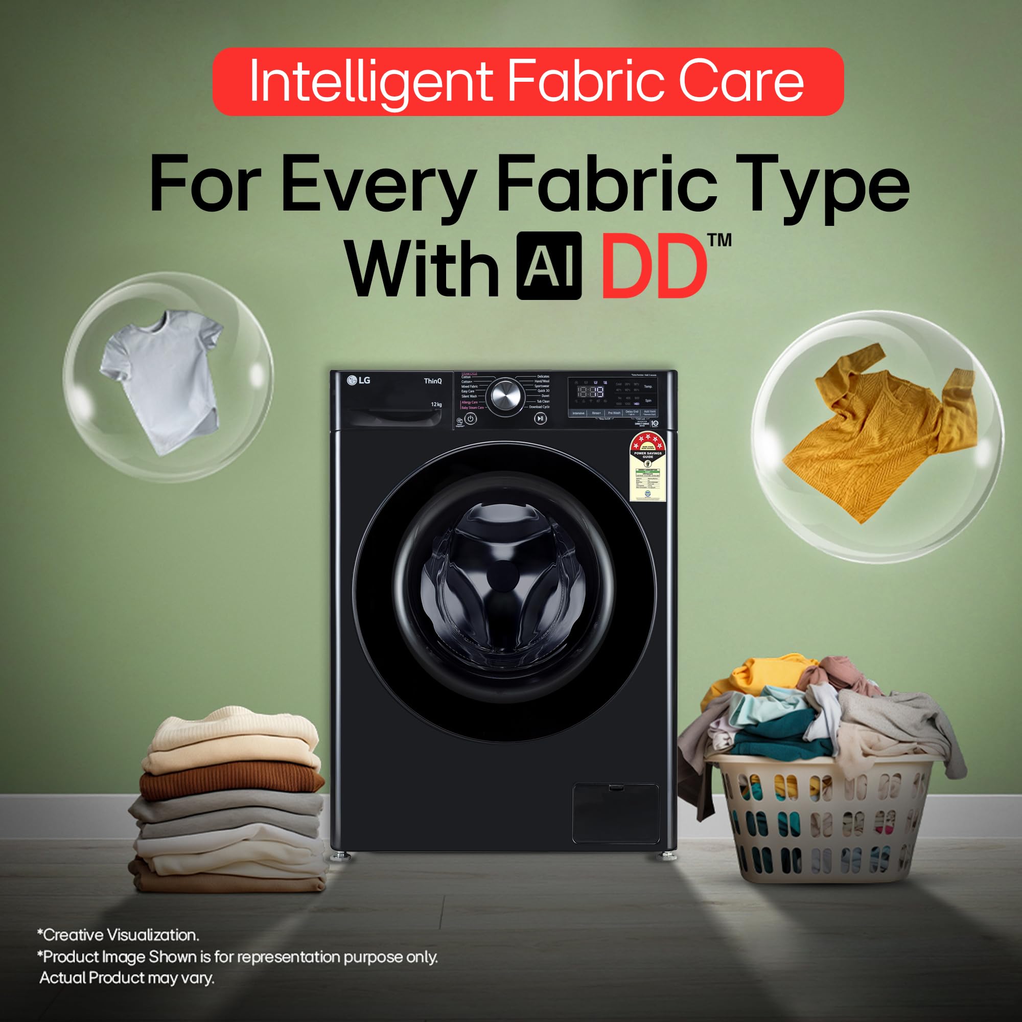 LG 12 Kg, 5 Star, AI Direct Drive Technology, Wi-Fi, Steam Fully Automatic Front Load Washing Machine (FHP1412Z5O, Intelligent & Convenient Fabric Care, Allergy Care, Remote Control, Onyx Black) - Image 9