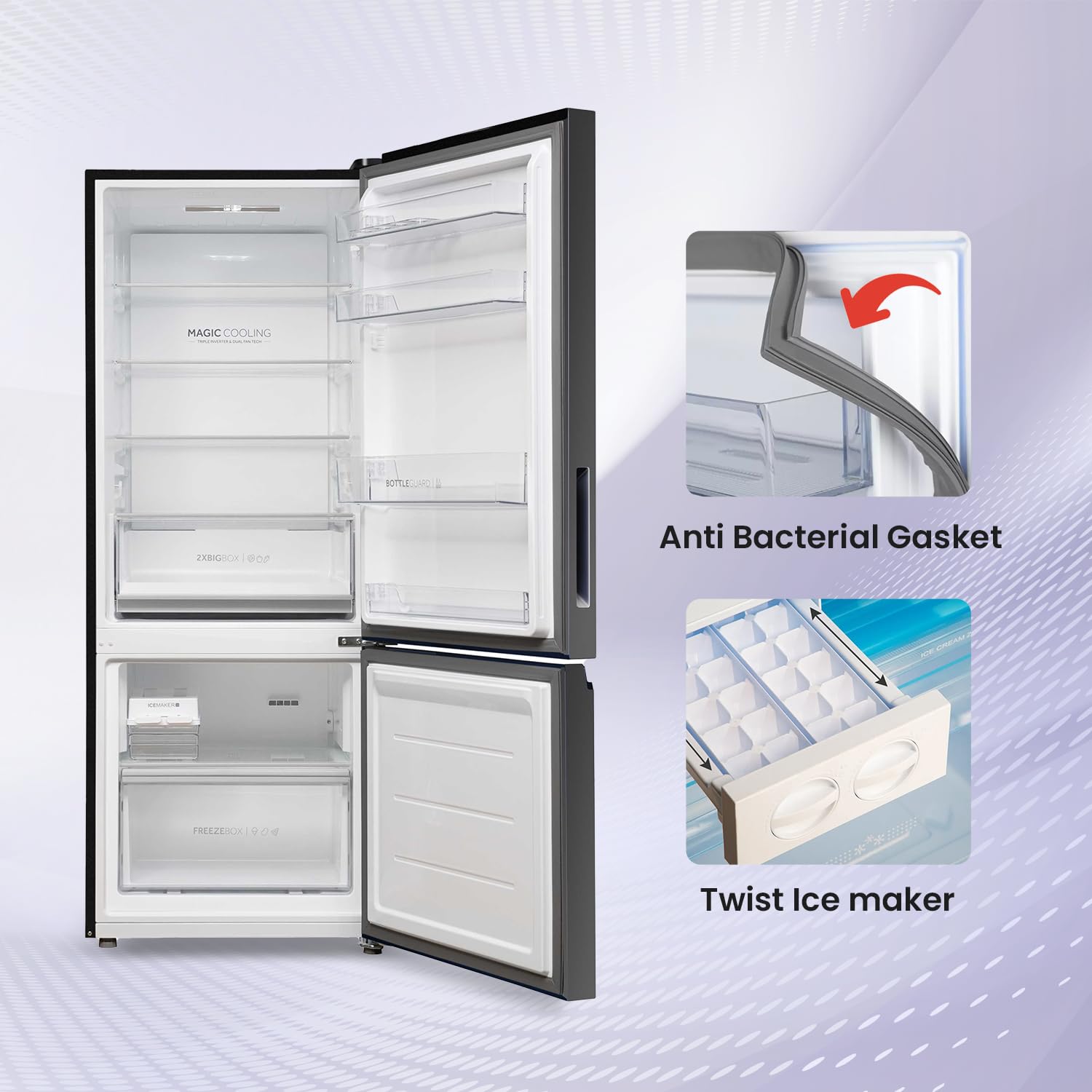Haier 325 L 3 Star Frost Free Bottom Mount Double Door Refrigerator|Convertible 14-in-1|Jhukna Mat-Bottom Freezer|Digital Display Panel|Triple Inverter|Twist Ice Maker (HEB-333GB-P, Graphite Black) - Image 4