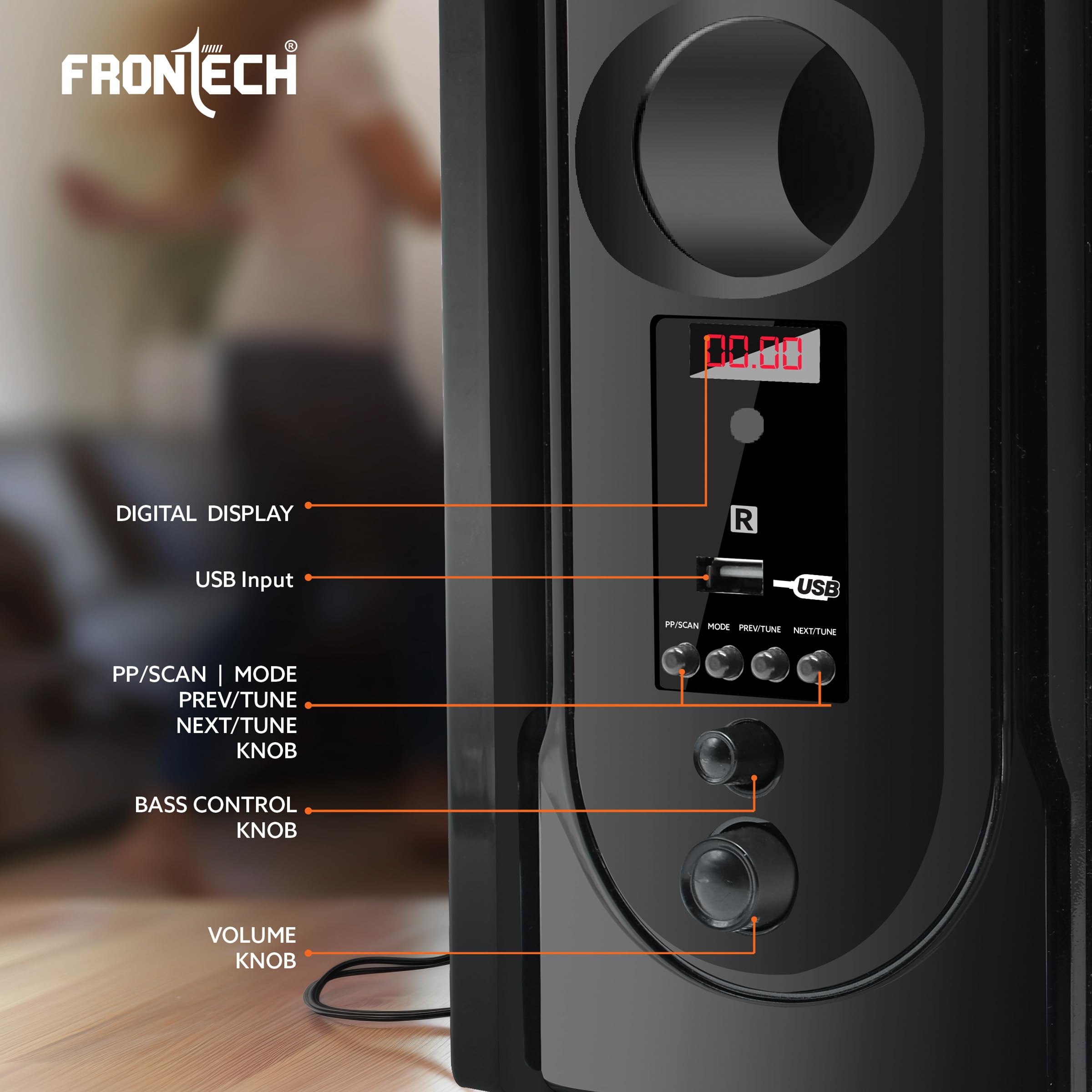 FRONTECH 4.1 Channel Speaker System | Bluetooth 5.0-60W Output, USB|BT|FM Support|LED Display, (3366 - Black) - Image 5
