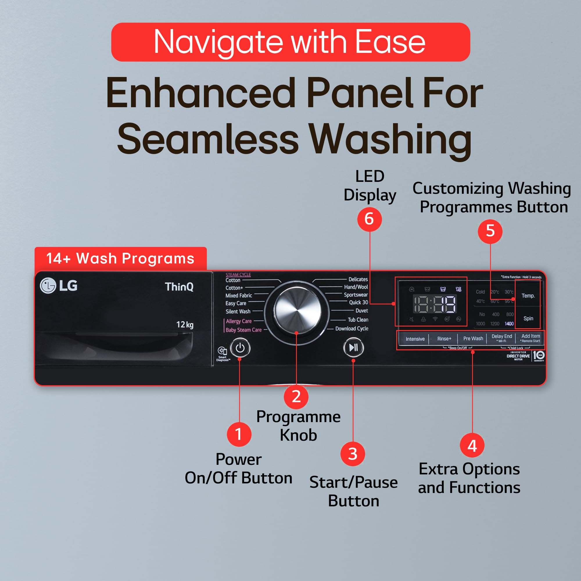 LG 12 Kg, 5 Star, AI Direct Drive Technology, Wi-Fi, Steam Fully Automatic Front Load Washing Machine (FHP1412Z5O, Intelligent & Convenient Fabric Care, Allergy Care, Remote Control, Onyx Black) - Image 11