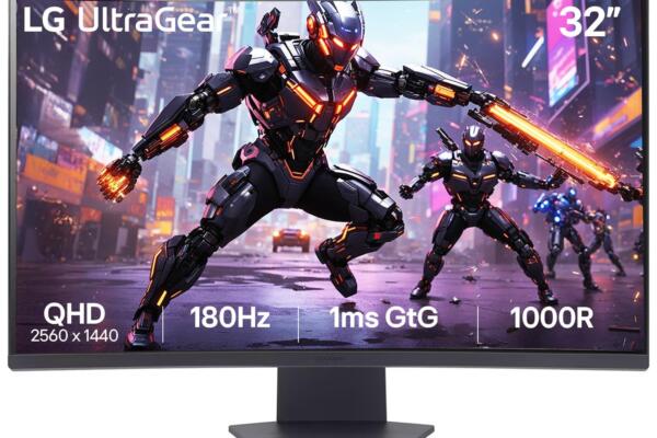 LG Ultragear™ 32GS60QC, 32 inch (81.28 cm), QHD 2560 x 1440 1000R Curved, 180Hz, Black, 1ms, AMD FreeSync™, HDR10, VESA Certified, HDMIx2 DisplayPort, 3-Side virtually Borderless Gaming Monitor