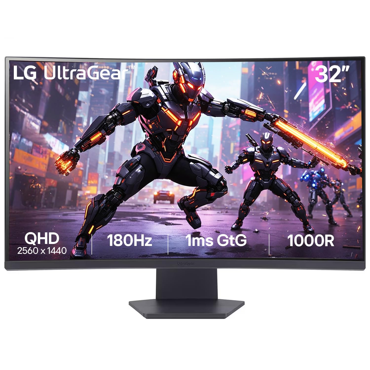 LG Ultragear™ 32GS60QC, 32 inch (81.28 cm), QHD 2560 x 1440 1000R Curved, 180Hz, Black, 1ms, AMD FreeSync™, HDR10, VESA Certified, HDMIx2 DisplayPort, 3-Side virtually Borderless Gaming Monitor