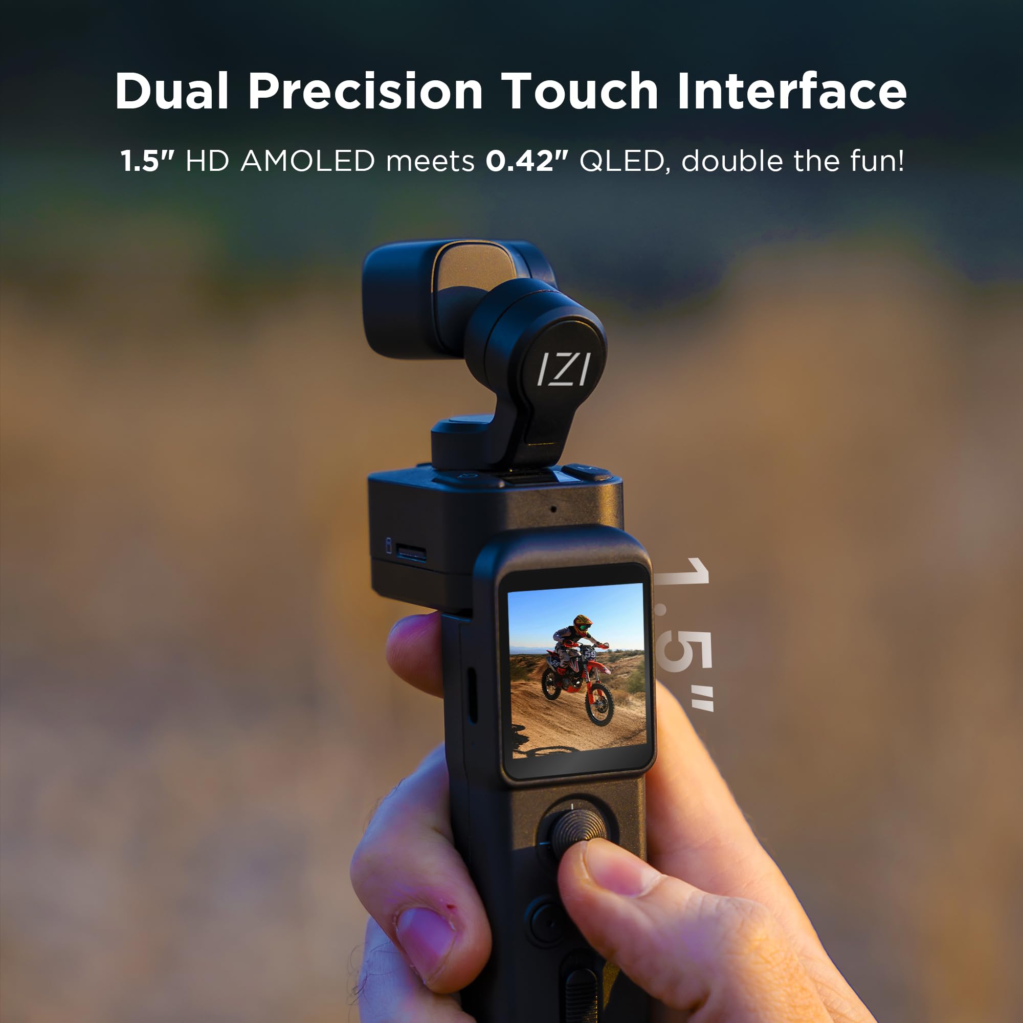 IZI IRIS Pocket 4K Vlogging Camera - with Dual AMOLED Display 1/1.3" CMOS Sensor, 3-Axis Gimbal Stabilizer, AI Tracking, 512GB Support, 160-Min Battery, Best Video Camera for Youtubers & Instagram - Image 5