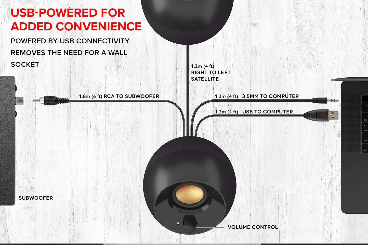 Creative Pebble Plus 2.1 USB-Powered Desktop Speakers with Powerful Down-Firing Subwoofer and Far-Field Drivers, 8W RMS with 16W Peak Power for Computer PCs and Laptops (Black) - Image 8