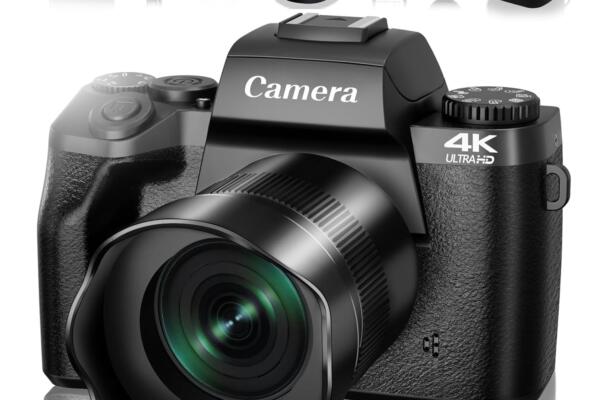 Digital Camera, 4K 64MP WiFi Touch Screen Vlogging Camera, 32GB SD Card, Lens Hood, Dual Cameras, 3000mAh Battery, 4" Display - Black