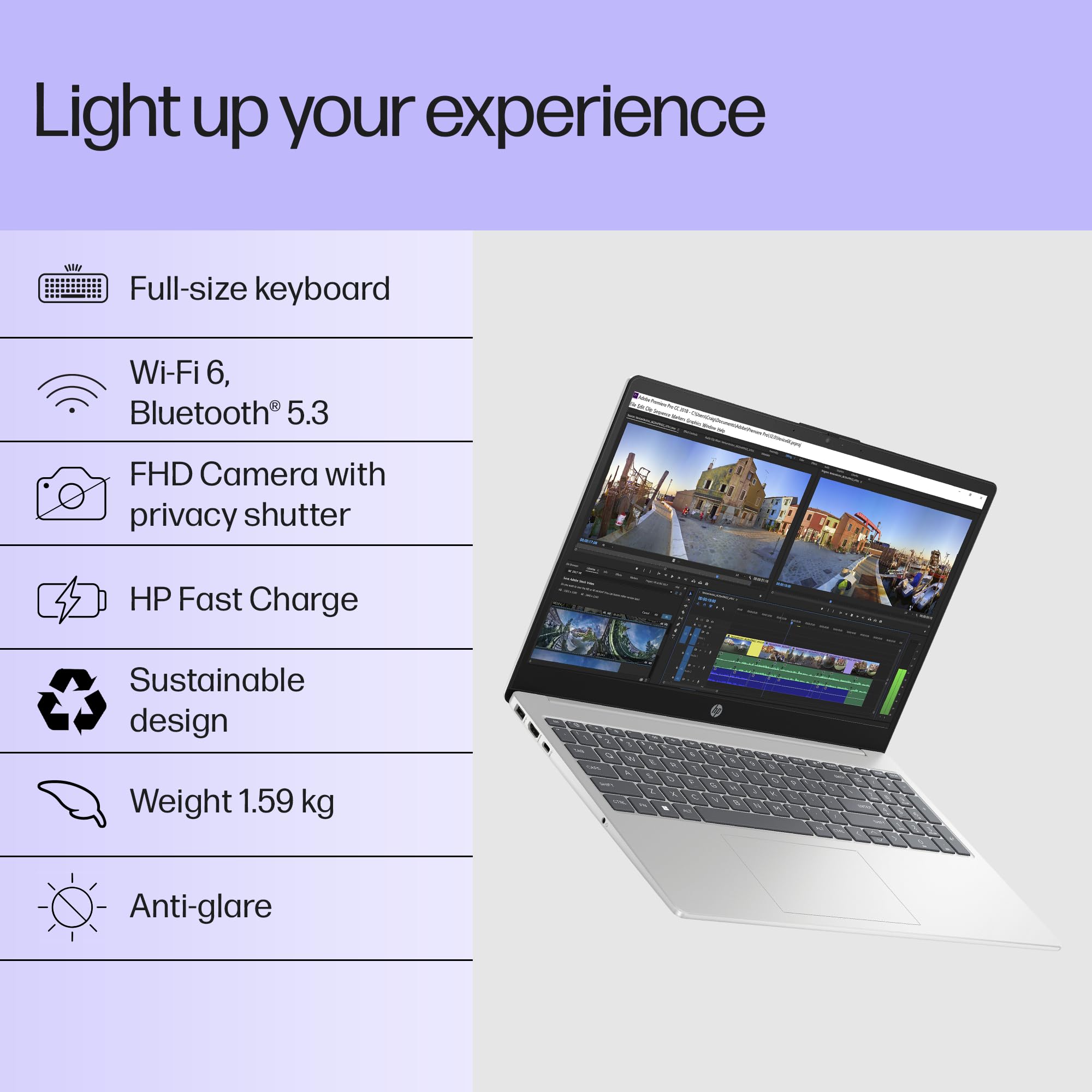HP 15, 13th Gen Intel Core i3-1315U (12GB DDR4, 512GB SSD) FHD, Anti-Glare, Micro-Edge, 15.6''/39.6cm, Win11, M365 Basic(1yr)* Office24, Silver, 1.59kg, fd0573TU, FHD Camera w/Shutter Laptop - Image 9