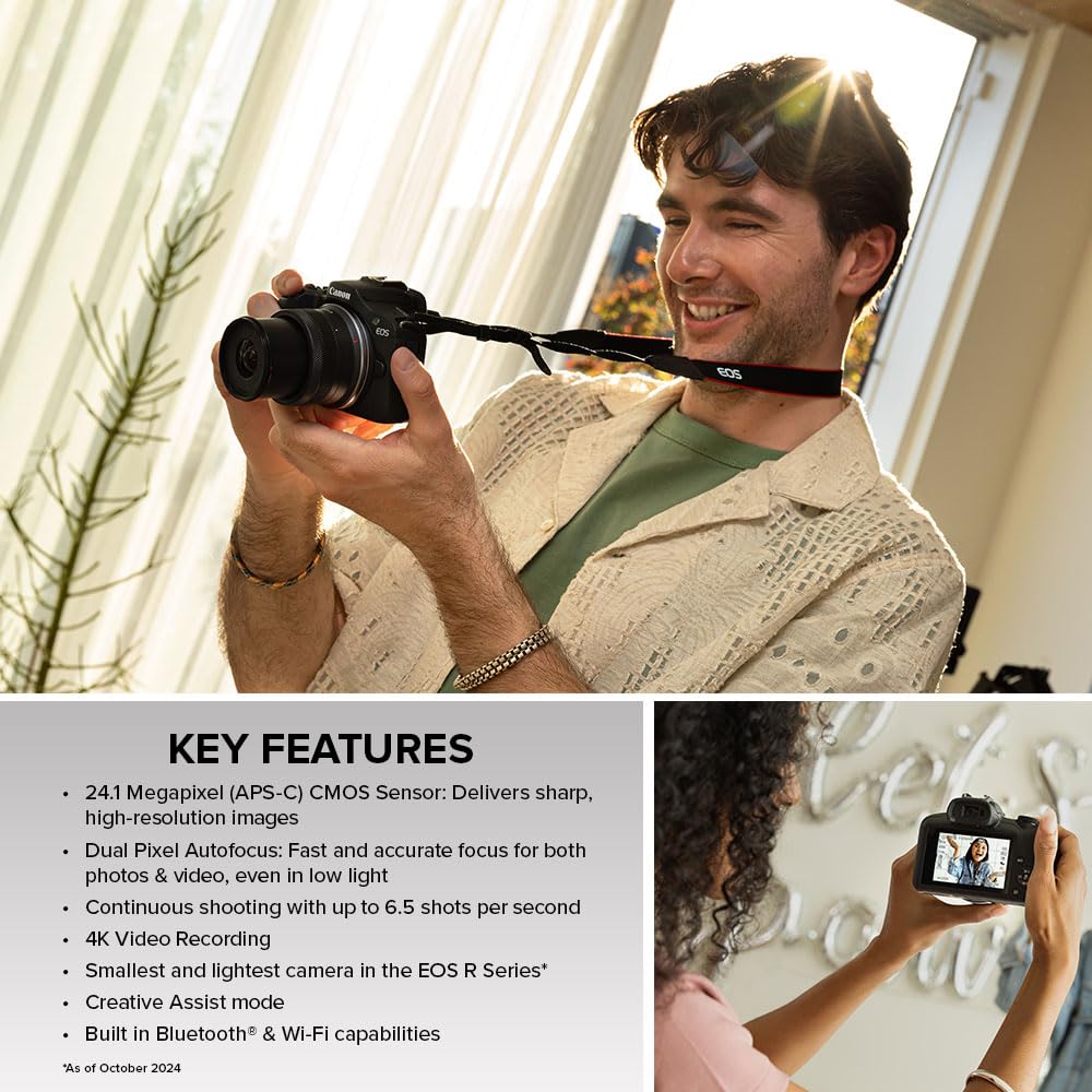 Canon EOS R100 Mirrorless Camera RF-S18-45mm F4.5-6.3 is STM Lens Kit, 24.1 Megapixel CMOS (APS-C) Sensor, 4K Video, RF Mount, Black - Image 3