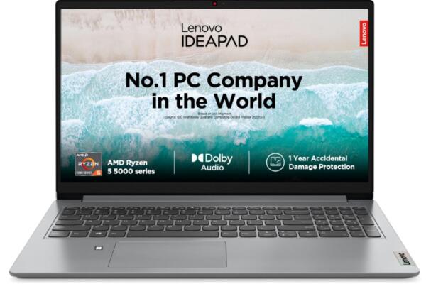 Lenovo IdeaPad 1 AMD Ryzen 5 5500U 15.6" HD Thin and Light Laptop (8GB RAM/512GB SSD/Windows 11 Home/Office Home 2024/1 Year ADP Free/Grey/1.6Kg), 82R4011MIN