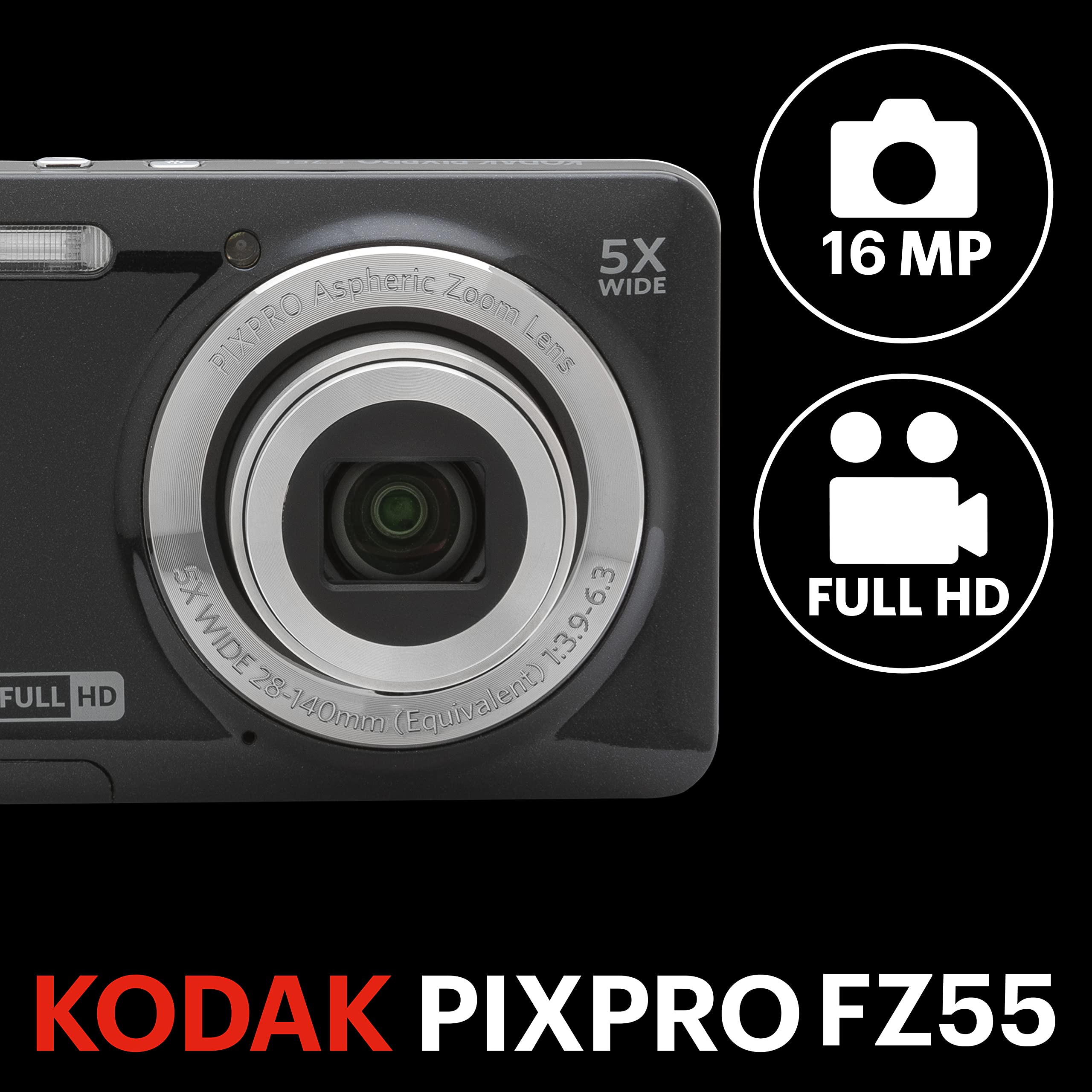Kodak PIXPRO Friendly Zoom FZ55-BK 16MP Digital Camera with 5X Optical Zoom 28mm Wide Angle and 2.7" LCD Screen (Black) - Image 8