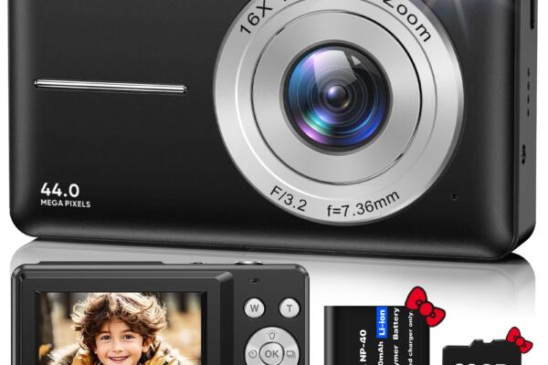 VAHOIALD Digital Camera with 32GB TF Card, 1080P 44MP FHD, 16X Digital Zoom, Black