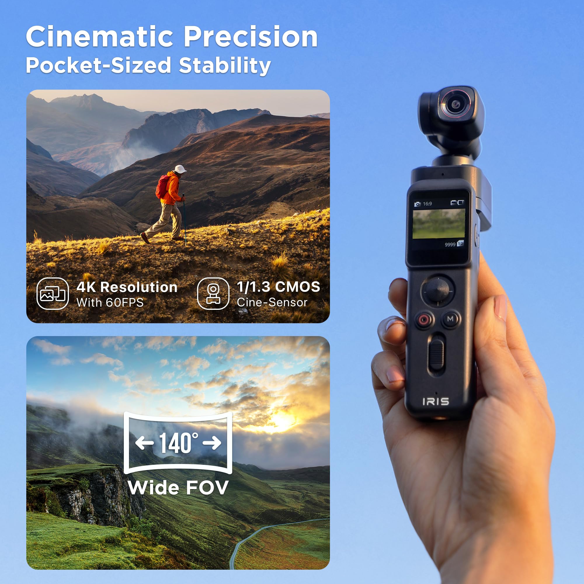 IZI IRIS Pocket 4K Vlogging Camera - with Dual AMOLED Display 1/1.3" CMOS Sensor, 3-Axis Gimbal Stabilizer, AI Tracking, 512GB Support, 160-Min Battery, Best Video Camera for Youtubers & Instagram - Image 8