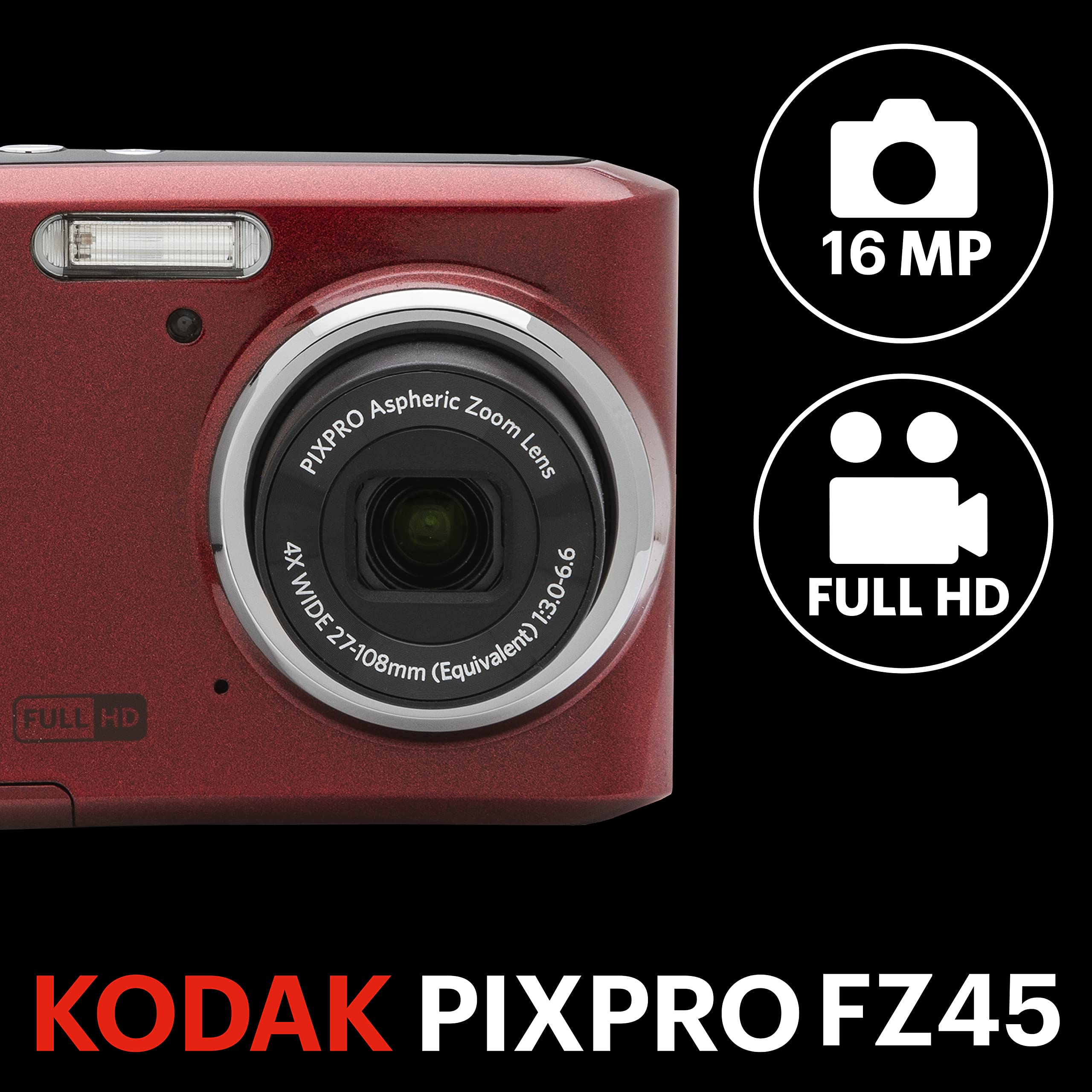 KODAK PIXPRO Friendly Zoom FZ45-RD 16MP Digital Camera with 4X Optical Zoom 27mm Wide Angle and 2.7" LCD Screen (Red) - Image 6