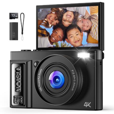 Digital Camera 4K: 64MP Cameras for Photography Vlogging - 16X Zoom Photo Camera Gifts for Teens Ages 8 9 10 11 12 13 14 15 16 17 18-180°Flip Screen Cámara - Point and Shoot Digital Cameras