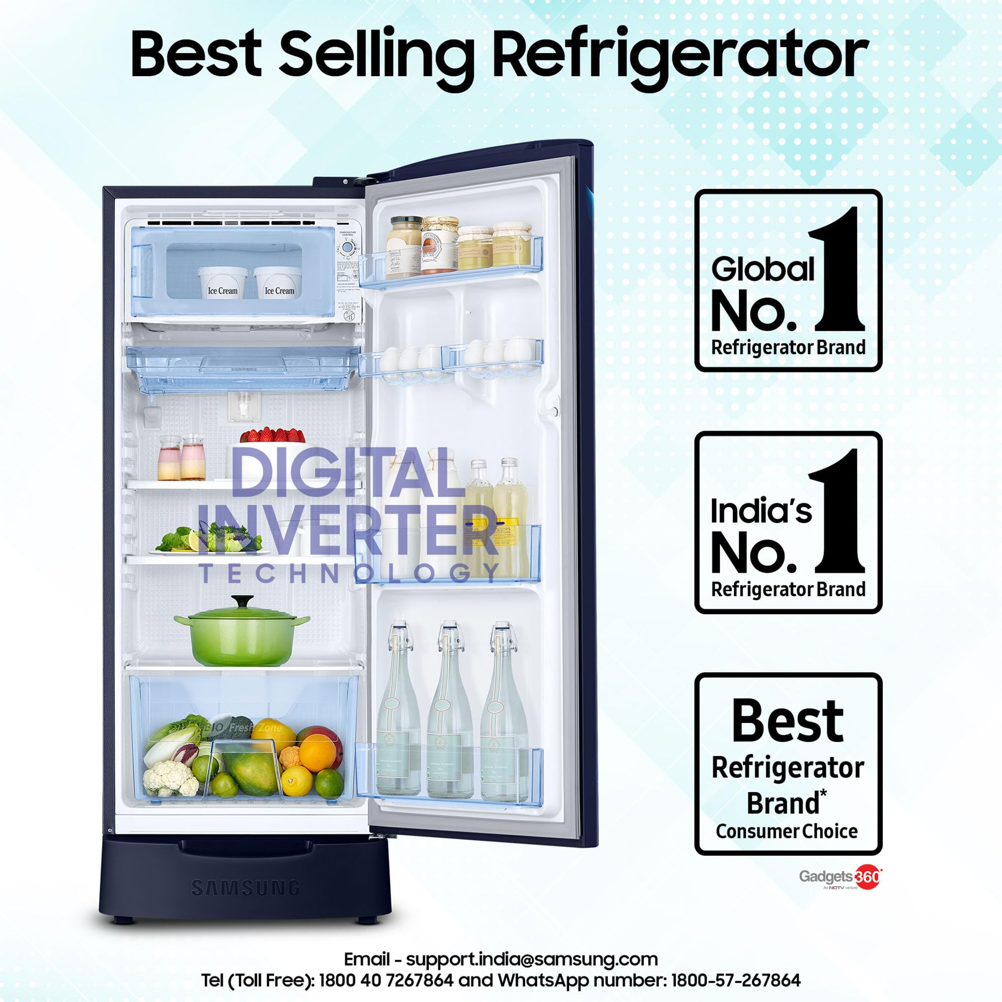 Samsung 183 L, 5 Star, Digital Inverter, Direct-Cool Single Door Refrigerator (RR20D2825HV/NL, Himalaya Poppy Blue, Base Stand Drawer) - Image 4